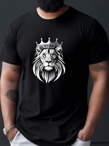 Lion Wearing Crown Print T-shirt, Men's T-shirt, Summer Casual Short Sleeved T-shirt - Image 2