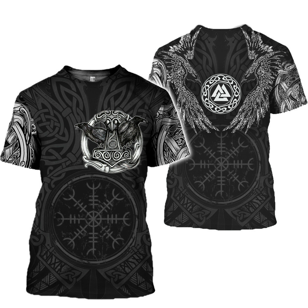Viking Symbol Printed Short-Sleeved T-Shirt – Norse Mythology Apparel
