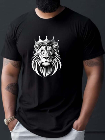 Lion Wearing Crown Print T-shirt, Men's T-shirt, Summer Casual Short Sleeved T-shirt - Image 5